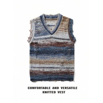 R6323 Laisvo kirpimo dryžuota liemenė, Corduroy audinys, Linas, Sportinis stilius