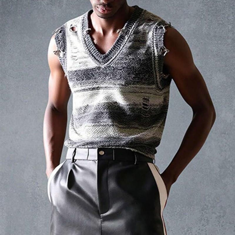 R6323 Laisvo kirpimo dryžuota liemenė, Corduroy audinys, Linas, Sportinis stilius