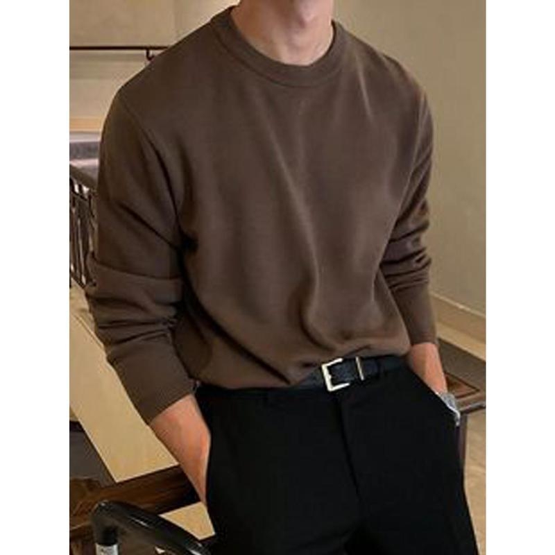 Pulover tricotat pentru bărbați: croială lejeră, guler rotund, grosime accentuată, material modal, păr de iepure