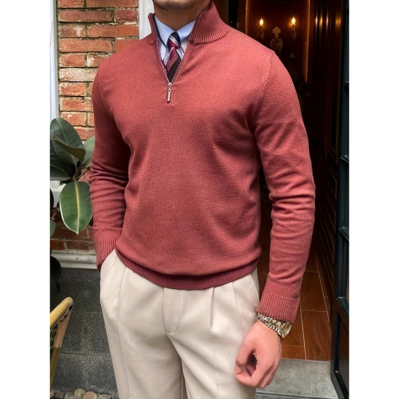 Cardigan tricotat cu fermoar, mâneci lungi, guler rotund, croială lejeră; țesătură Vinylon cu elasticitate medie, fermoar la 1/4