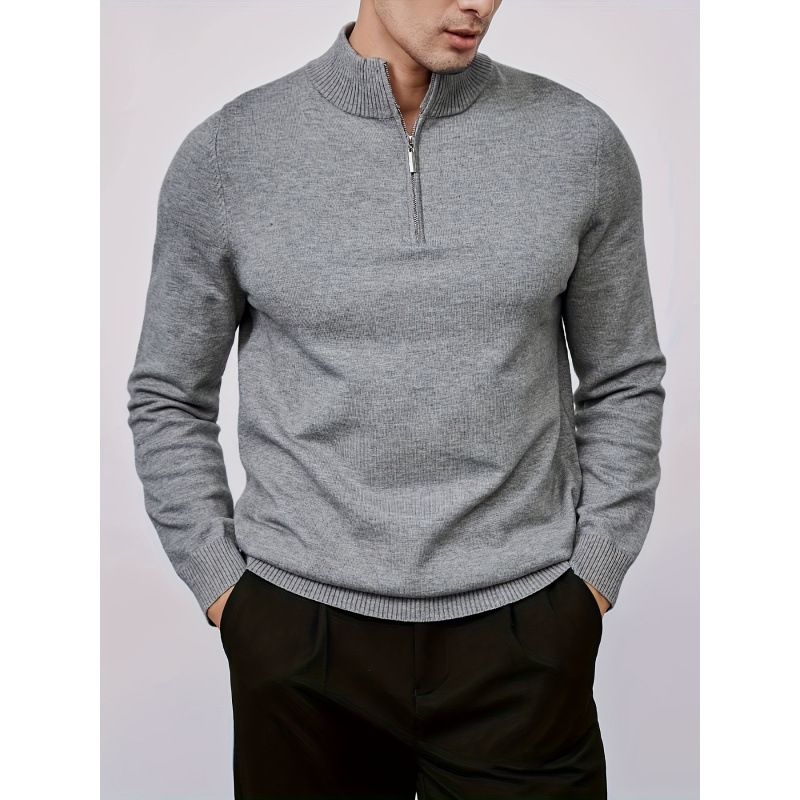 Cardigan tricotat cu fermoar, mâneci lungi, guler rotund, croială lejeră; țesătură Vinylon cu elasticitate medie, fermoar la 1/4