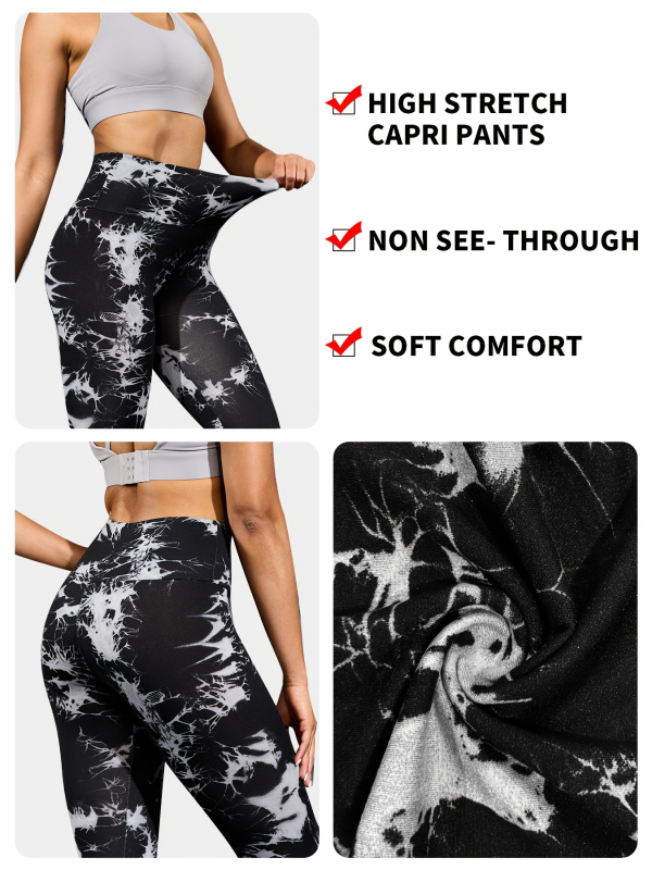 Дамски комплект от 3 части: капри панталони с принт тай-дай от модал със спандекс, свободен силует, пролет 2025