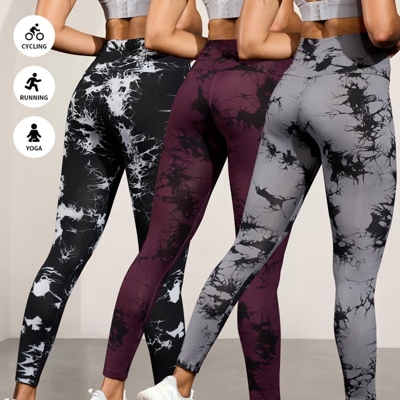 Дамски комплект от 3 части: капри панталони с принт тай-дай от модал със спандекс, свободен силует, пролет 2025