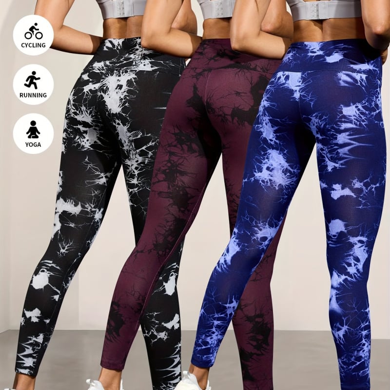 Дамски комплект от 3 части: капри панталони с принт тай-дай от модал със спандекс, свободен силует, пролет 2025