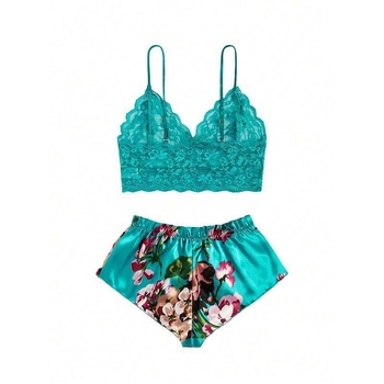 Naktinių komplektas: gėlių nėriniai, priekinis drugelio mazgas, nailonas, puloverio stilius, ruduo