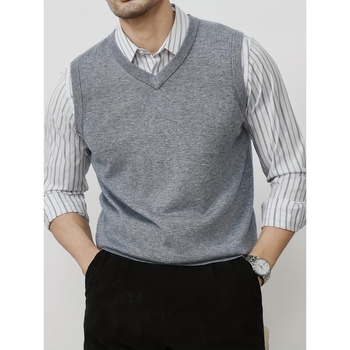 Vyrų megzta liemenė su dryžių raštu, lino-kordūrinė audinys, laisvas kirpimas, pavasaris 2025