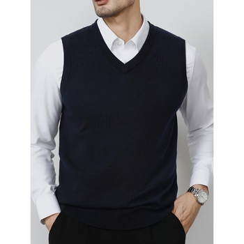 Vyrų megzta liemenė su dryžių raštu, lino-kordūrinė audinys, laisvas kirpimas, pavasaris 2025