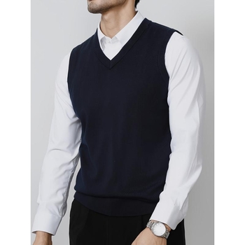 Vyrų megzta liemenė su dryžių raštu, lino-kordūrinė audinys, laisvas kirpimas, pavasaris 2025