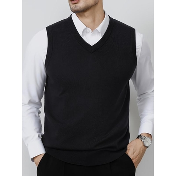 Vyrų megzta liemenė su dryžių raštu, lino-kordūrinė audinys, laisvas kirpimas, pavasaris 2025