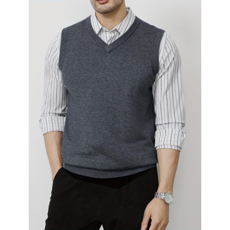 Vyrų megzta liemenė su dryžių raštu, lino-kordūrinė audinys, laisvas kirpimas, pavasaris 2025