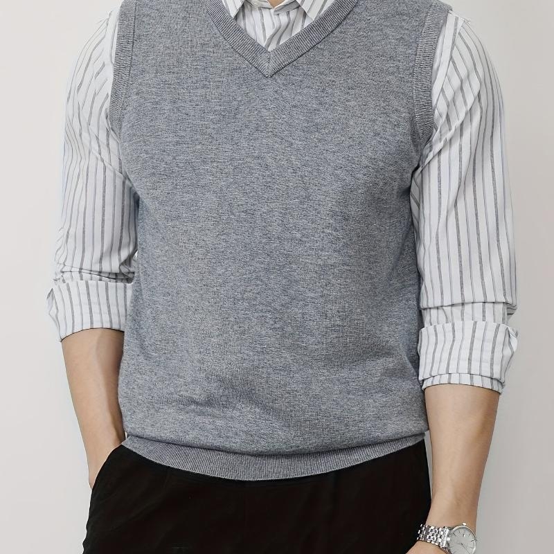 Vyrų megzta liemenė su dryžių raštu, lino-kordūrinė audinys, laisvas kirpimas, pavasaris 2025