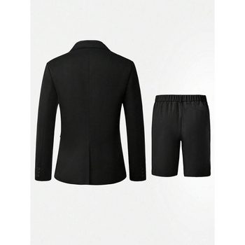 Мъжки комплект с дълъг ръкав сако и къси панталони, за носене през всички сезони, главна материя: ацетатно влакно в синтетична смес, прилягащ стил, закопчаване с три реда копчета