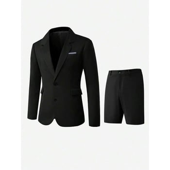 Мъжки комплект с дълъг ръкав сако и къси панталони, за носене през всички сезони, главна материя: ацетатно влакно в синтетична смес, прилягащ стил, закопчаване с три реда копчета
