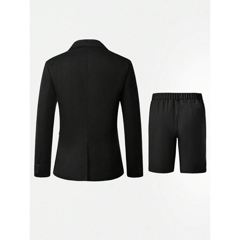 Set bărbătească cu sacou cu mâneci lungi și șshorturi, pentru toate sezoanele, material principal: fibră de acetat într-un amestec sintetic, croială ajustată, nasturi pe trei rânduri