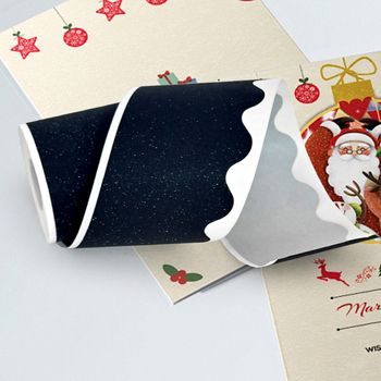 Dekoratyvinės lipnios etiketės ant padengto popieriaus su smėlio tekstūra ir blizgančiomis dalelėmis, nereguliaraus kontūro forma, storis 0,08 mm, ilgalaikė temperatūros atsparumas 60–80°C