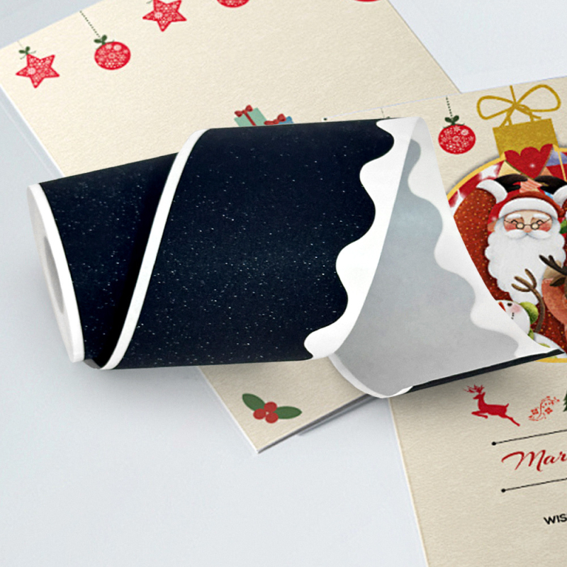 Dekoratyvinės lipnios etiketės ant padengto popieriaus su smėlio tekstūra ir blizgančiomis dalelėmis, nereguliaraus kontūro forma, storis 0,08 mm, ilgalaikė temperatūros atsparumas 60–80°C