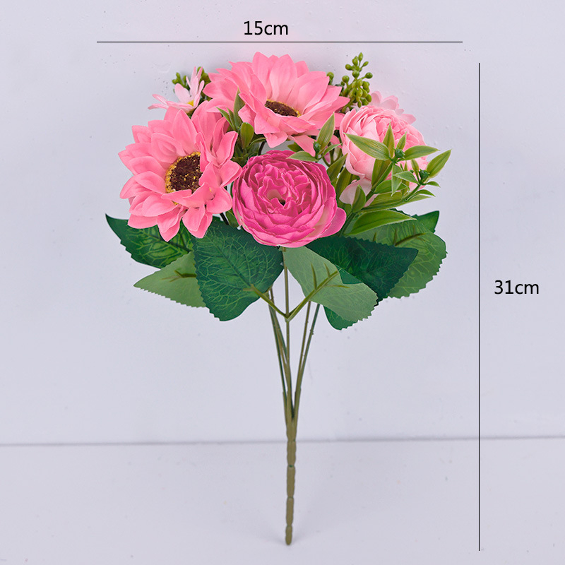 Букет слънчогледи от коприна за домашна декорация – видове: маргаритка и слънчоглед; материал: изкуствени цветя от коприна; марка: Xiaoyu Flower Art; предназначение: сватби, открити пространства и фотосесии