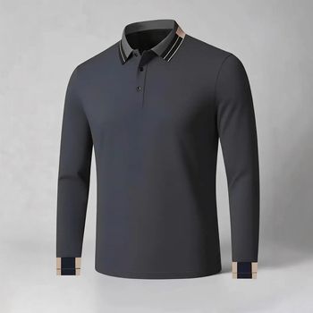 Tricou polo pentru bărbați cu guler polo, mâneci lungi, croială mulată, 96% poliester