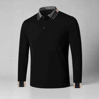 Tricou polo pentru bărbați cu guler polo, mâneci lungi, croială mulată, 96% poliester