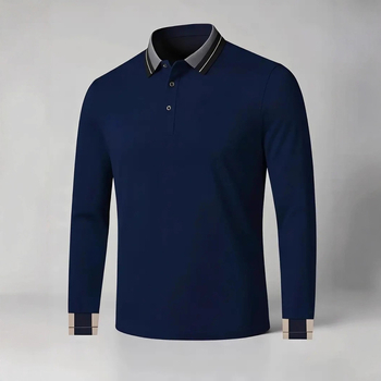 Tricou polo pentru bărbați cu guler polo, mâneci lungi, croială mulată, 96% poliester