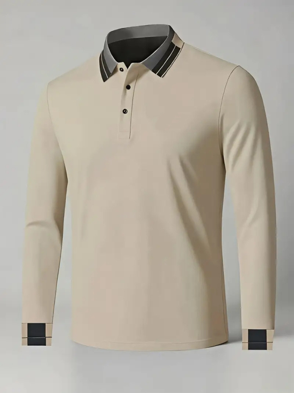 Tricou polo pentru bărbați cu guler polo, mâneci lungi, croială mulată, 96% poliester