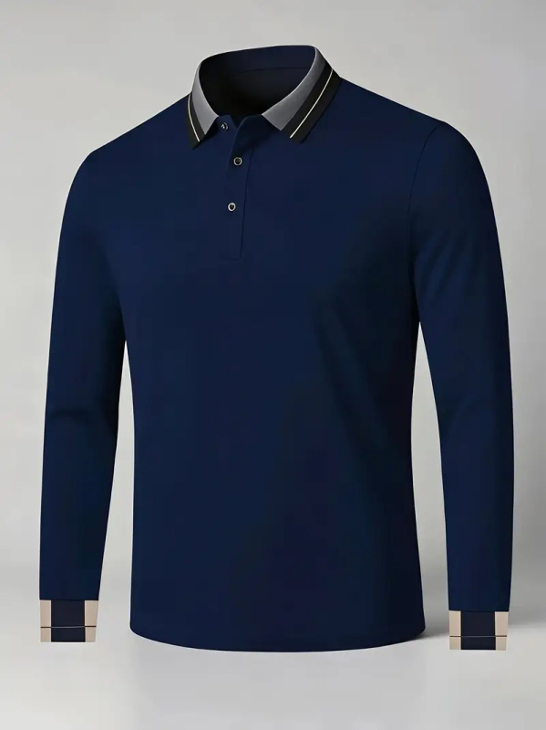 Tricou polo pentru bărbați cu guler polo, mâneci lungi, croială mulată, 96% poliester