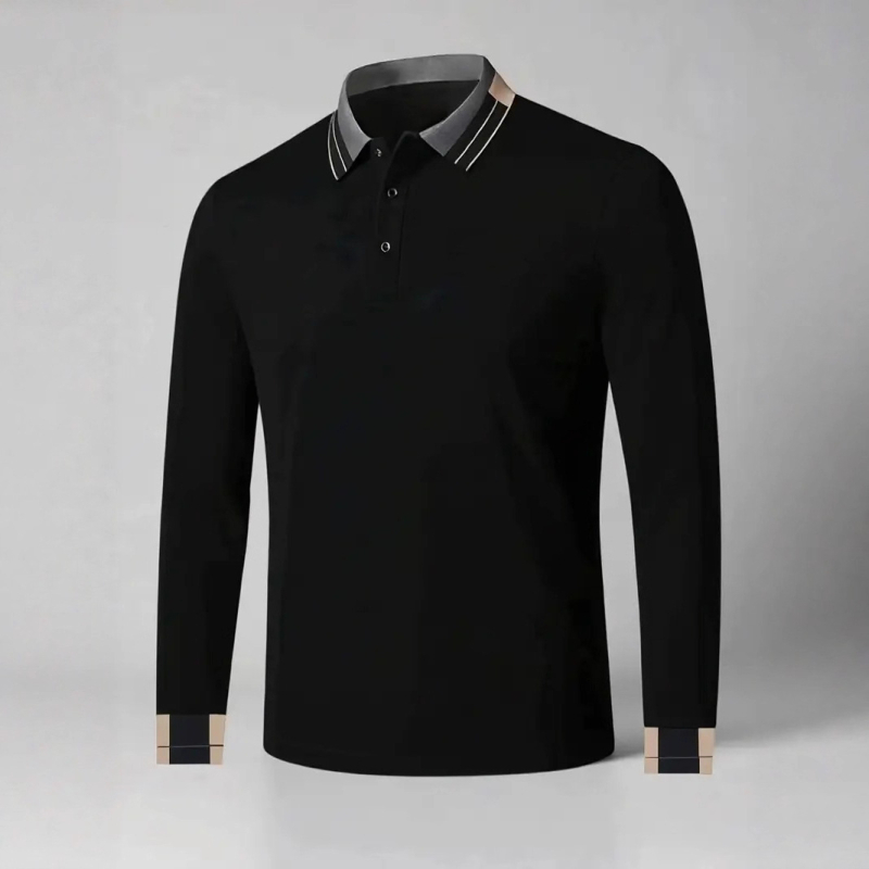 Tricou polo pentru bărbați cu guler polo, mâneci lungi, croială mulată, 96% poliester