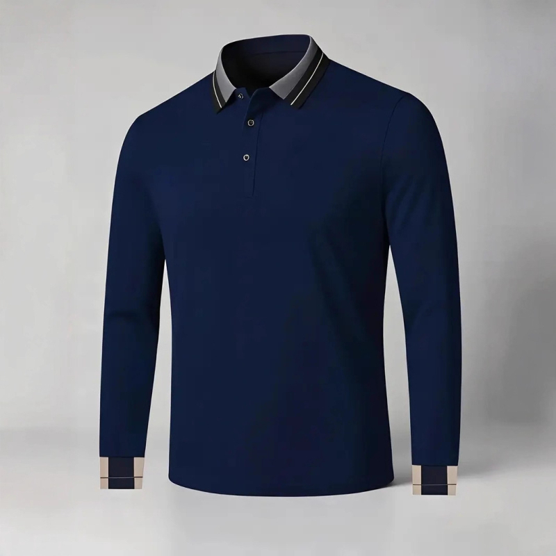 Tricou polo pentru bărbați cu guler polo, mâneci lungi, croială mulată, 96% poliester