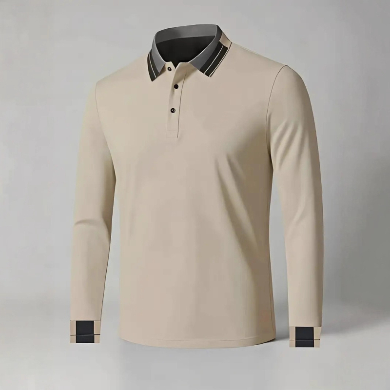 Tricou polo pentru bărbați cu guler polo, mâneci lungi, croială mulată, 96% poliester