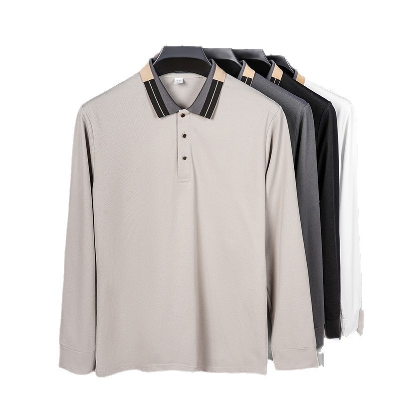 Tricou polo pentru bărbați cu guler polo, mâneci lungi, croială mulată, 96% poliester