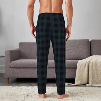 Ανδρικά παντελόνια casual loose-fit με 3D ψηφιακό καρό print, μεσαία μέση, κορδόνι στη μέση, μακριά πολυεστερικά παντελόνια