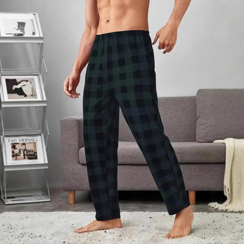 Ανδρικά παντελόνια casual loose-fit με 3D ψηφιακό καρό print, μεσαία μέση, κορδόνι στη μέση, μακριά πολυεστερικά παντελόνια