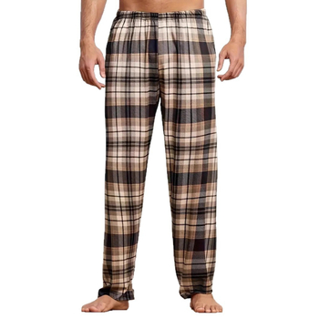 Ανδρικά παντελόνια casual loose-fit με 3D ψηφιακό καρό print, μεσαία μέση, κορδόνι στη μέση, μακριά πολυεστερικά παντελόνια