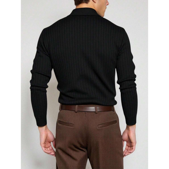 Vyrų polo marškiniai su 3/4 rankovėmis — keturių krypčių elastinis audinys, lino 51–70%, plačiai išsiskleidžiantis kaklas, fliso pamušalas