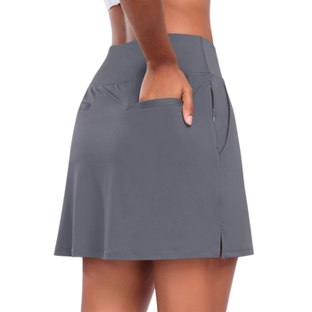 Ženska sportska suknja s visokim strukom, A-linija midi duljine, mješavina poliestera i elastana, mikroelastična, ljeto 2024