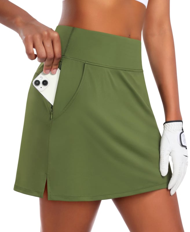 Ženska sportska suknja s visokim strukom, A-linija midi duljine, mješavina poliestera i elastana, mikroelastična, ljeto 2024