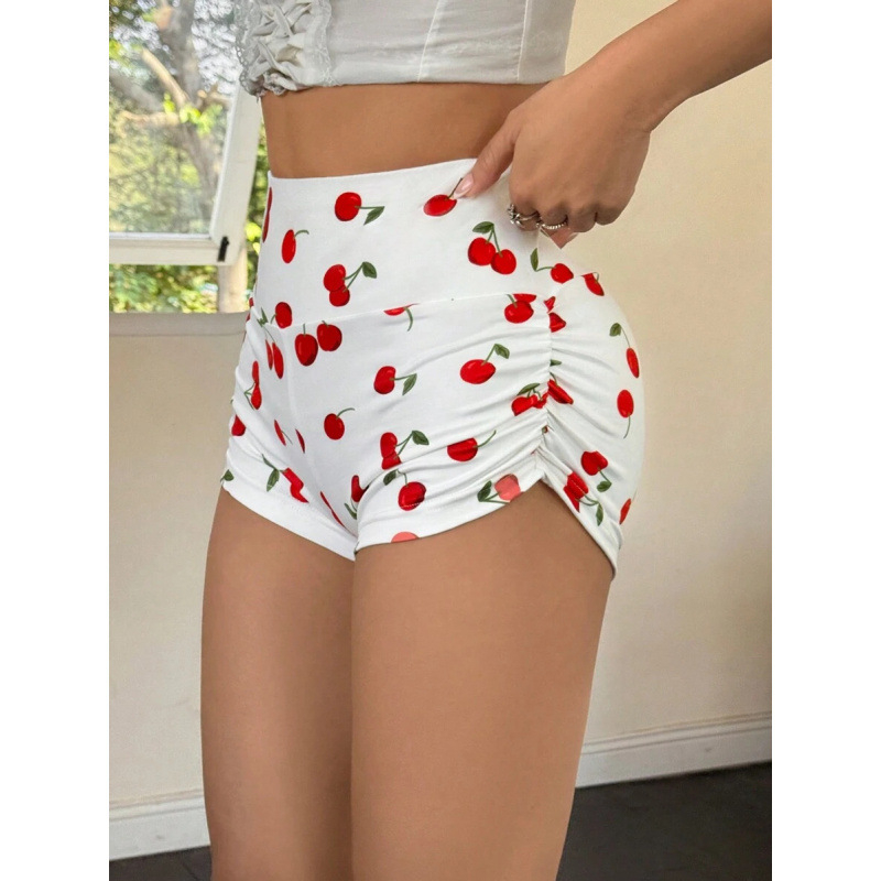 Леггинси с принт на черепи, къс крак, свободен силует, естествен памук, смес CVC, леко разтягане