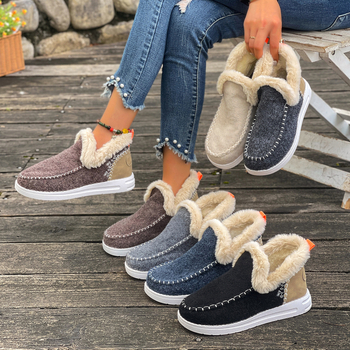 Sieviešu ziemas sniega zābaki, velūra augšdaļa, flīsa iekšpuse, gumijas zole, slip-on