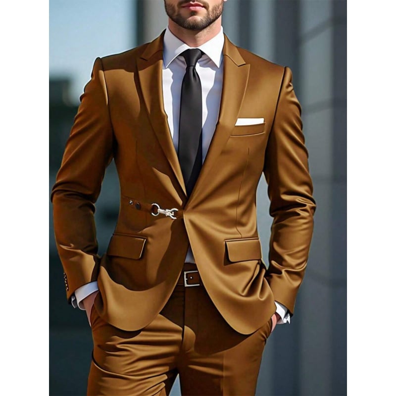 Vyriskas kostiumo dalys su metaliniais dekoratyviniais elementais, švarkas su trimis mygtukų eilėmis, tinkamas visoms sezonoms, siauras kirpimas, sintetinių pluoštų ir acetato pluošto mišinys