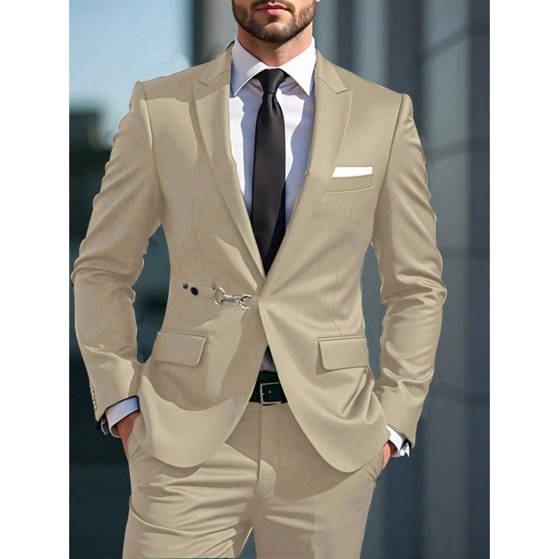 Vyriskas kostiumo dalys su metaliniais dekoratyviniais elementais, švarkas su trimis mygtukų eilėmis, tinkamas visoms sezonoms, siauras kirpimas, sintetinių pluoštų ir acetato pluošto mišinys