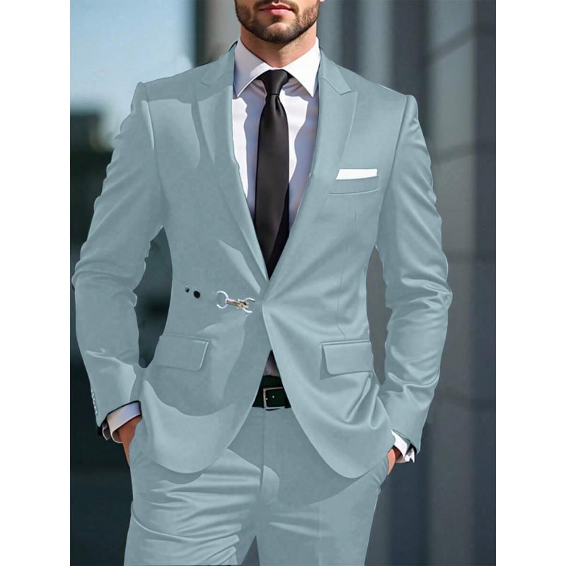 Vyriskas kostiumo dalys su metaliniais dekoratyviniais elementais, švarkas su trimis mygtukų eilėmis, tinkamas visoms sezonoms, siauras kirpimas, sintetinių pluoštų ir acetato pluošto mišinys