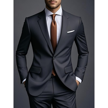 Vyriski Slim Fit kostiumas su švarku ir kelnėmis iš Corduroy audinio, pagrindinė medžiaga: linai, vienos sagos užsegimas, vientisas raštas, pavasaris 2025