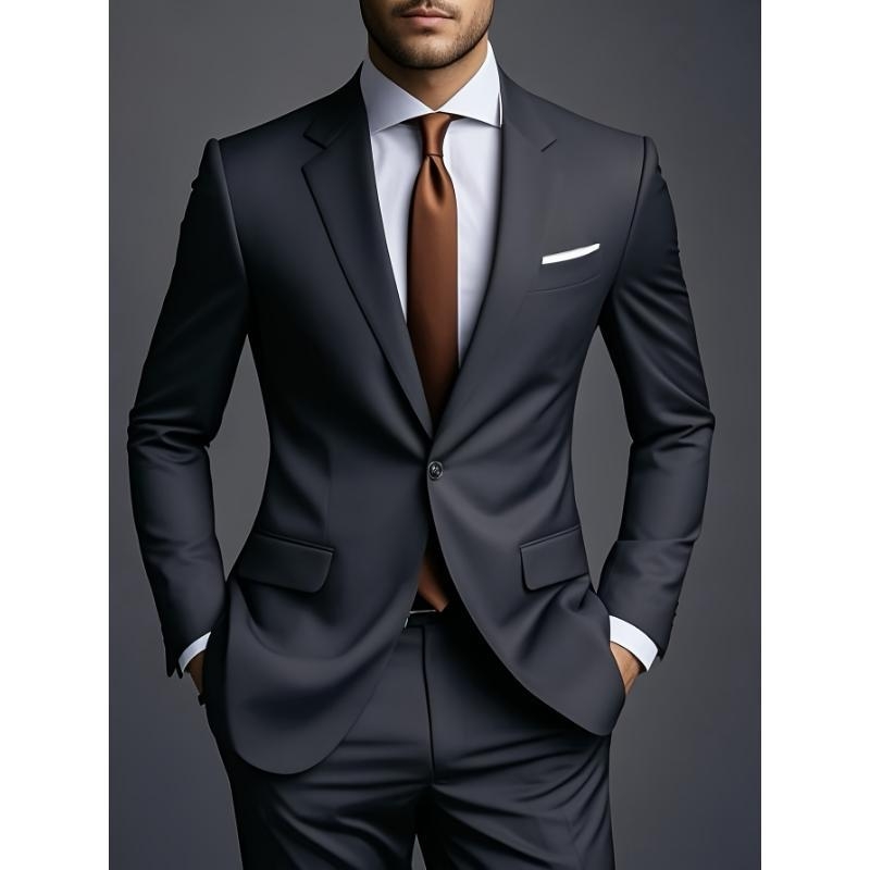 Vyriski Slim Fit kostiumas su švarku ir kelnėmis iš Corduroy audinio, pagrindinė medžiaga: linai, vienos sagos užsegimas, vientisas raštas, pavasaris 2025