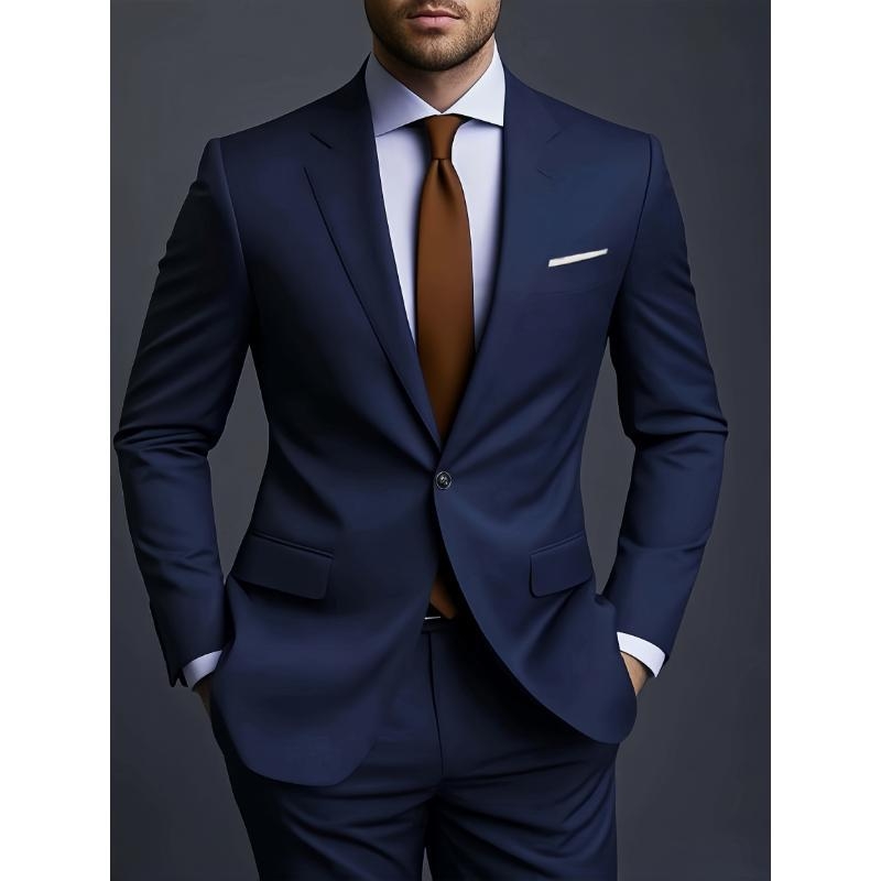 Vyriski Slim Fit kostiumas su švarku ir kelnėmis iš Corduroy audinio, pagrindinė medžiaga: linai, vienos sagos užsegimas, vientisas raštas, pavasaris 2025