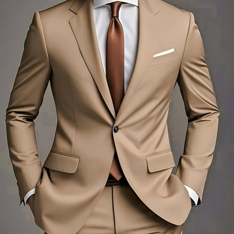 Vyriski Slim Fit kostiumas su švarku ir kelnėmis iš Corduroy audinio, pagrindinė medžiaga: linai, vienos sagos užsegimas, vientisas raštas, pavasaris 2025