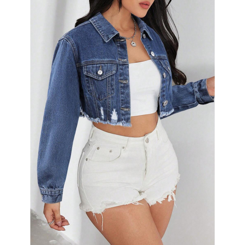 Geacă de denim cu margini uzate, finisaj spălat, căptușeală din fleece, amestec poliester