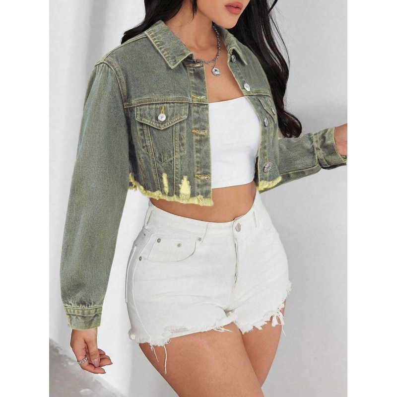 Geacă de denim cu margini uzate, finisaj spălat, căptușeală din fleece, amestec poliester