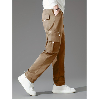 Ανδρικά cargo παντελόνια, ίσια γραμμή, μακριά, πολυεστέρας, με κορδόνι στη μέση