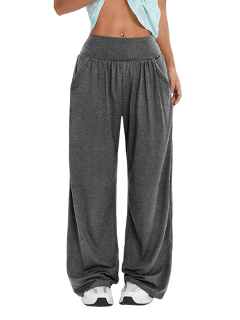 Γυναικεία χαλαρά φαρδιά παντελόνια με τσέπες, ελαστική μέση, πολυεστερική ανάμιξη 30–50%