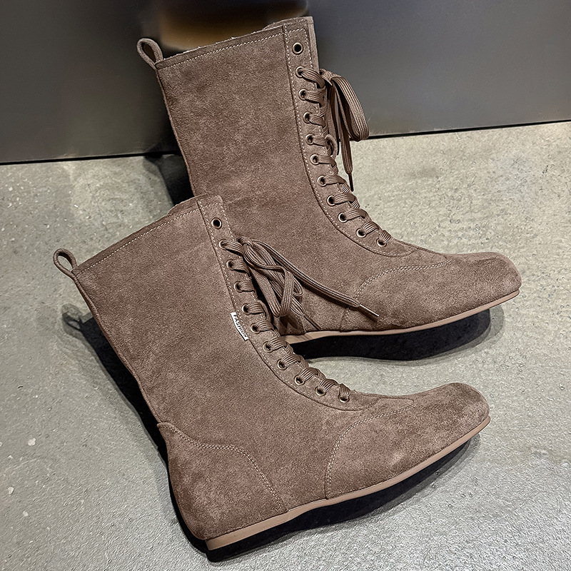 Vyriniai aukšti Martin bateliai, veliūrinis viršus, tinklinė įdėklas, plastikinis padas, priekinis raištis